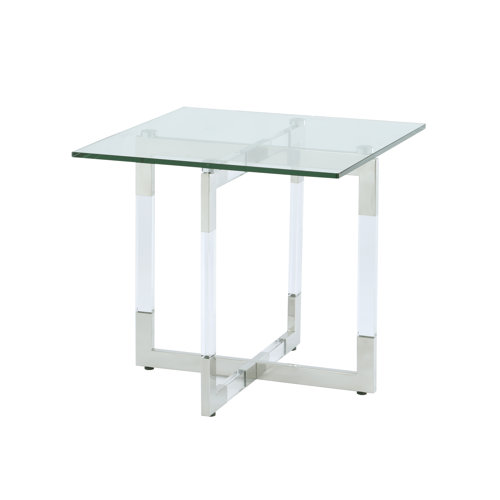 Orren Ellis Yasmin Glass Top Cross Legs End Table Wayfair